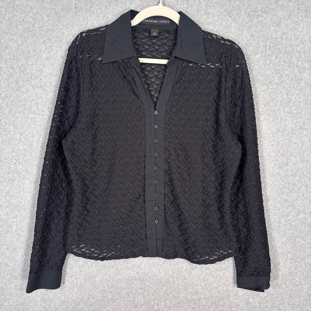 Vintage 90s Y2K Textured Sheer Blouse 14 Button Lace Maximalist Rave Feminine